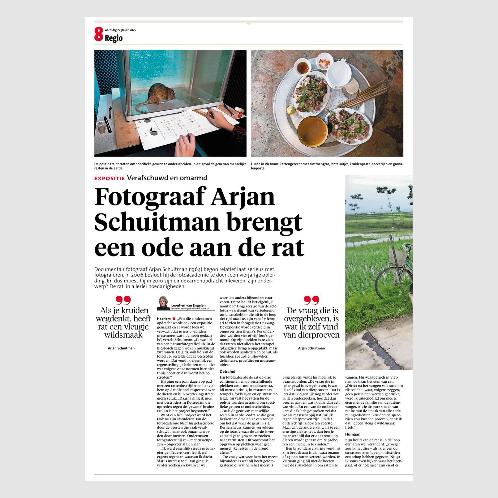 Artikel in Haarlems Dagblad: Fotograaf brengt ode aan de rat